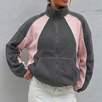 Veste polaire personnalisée OEM pour femme, col montant, blocs de couleur, fermeture éclair, sweat-shirt épais et chaud, vêtement d'extérieur sportif pour l'hiver