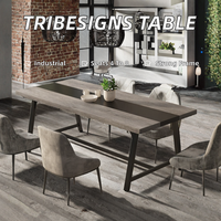 Vente en gros de table à manger extensible en bois artisanal Pindel avec 6 chaises |   Cadre en métal noir avec incrustation de verre, design moderne
