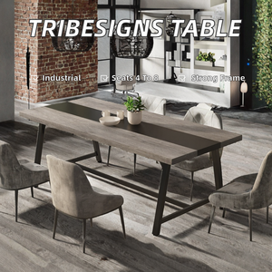 For 70.87-Inch Industrial Extendable Rectangular MDF Board Dining <b>Table</b> with Strong Metal Frame for 4-8 People Hotels - Product Image 2