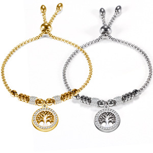 Pulsera Ajustable LifeTree de Acero Inoxidable con Cuentas, 14mm, Unisex, Regalo, Joyería, Diseño de Planta, Amuleto de Árbol - Product Image 1