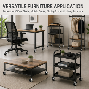 Roulettes pour meubles 50 mm en polyuréthane pivotantes avec frein, fixation par plaque, design moderne, pour la maison et le bureau - Product Image 4