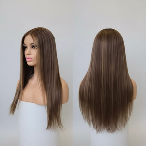 Parrucche Lace Front da Donna con Base in Seta e Capelli Umani Europei Vergini a Cuticole Allineate, Morbide con Mèches Castane ed Effetto Cuoio Capelluto Naturale Senza Colla - Product Image 1