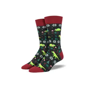 Neues Design Custom Woven Stylish Damen Dinosaurier Weihnachts socken Combed Cotton Xmas Ladies Crew Socken