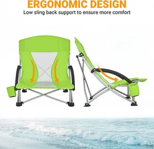 Npot thấp Sling ghế bãi biển, gấp Thấp/cao lưới ngả lưng ghế thấp ghế bãi biển cho người lớn với tựa đầu, người giữ cốc