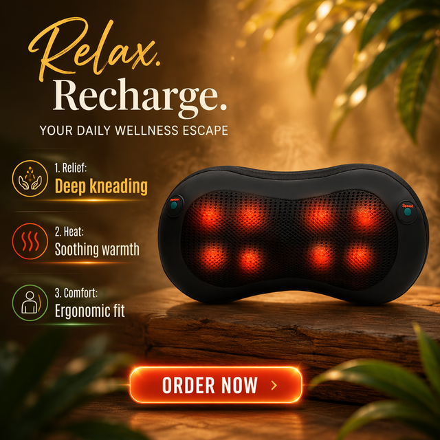 Electric Rotary Kneading Massage Pillow Ergonomic Contact Massage Cushion for Neck Back Shoulder Leg Foot Surface Massage