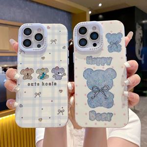 Design d'ours à carreaux coréen pour iPhone 15 Plus 16 Pro <span class=keywords><strong>Max</strong></span> 14 13 12P mignon femme pour Apple étuis de téléphone portable protecteur de caméra TPU - Product Image 1