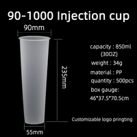 Gobelets jetables en plastique PP givré 1000 ml avec logo et couleur personnalisés pour thé/boba/café/jus