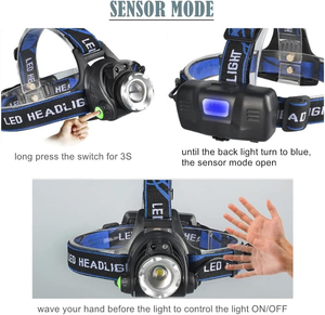 <span class=keywords><strong>T6</strong></span> potente de alta potencia multifunción Sensor de luz de trabajo <span class=keywords><strong>lámpara</strong></span> de cabeza Zoomable <span class=keywords><strong>recargable</strong></span> Camping <span class=keywords><strong>Led</strong></span> faro linterna - Product Image 4