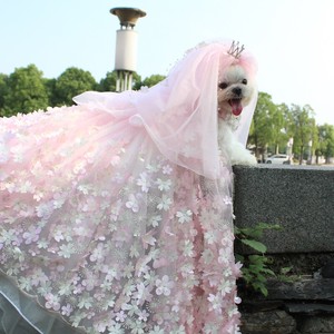 Vestido de Novia de Lujo para Mascotas Little Bear Foam con Cola de Flores de Cerezo y Bordado Floral Tridimensional - Product Image 3