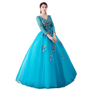 Elegant Tulle Ball Gown V Neck Floral Embroidery Lake Blue Evening Dress Women Formal Party Wedding Dress - Product Image 5