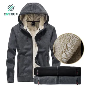 Enerup-Sudadera con capucha de lana para hombre, chaqueta forrada de sherpa, sudaderas con cremallera, abrigo cálido pesado, suéteres de invierno, gran oferta, listo para enviar