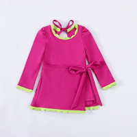 Baju Yoga Anak Bersertifikat CPC dan CPSIA, Grosir, Lengan Panjang, Ujung Berumbai, Trim Kontras, Setelan Pakaian Olahraga Anak Perempuan