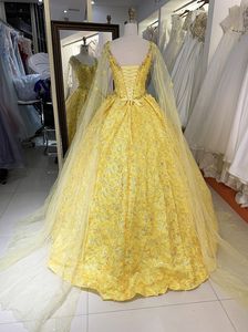 Nouvelles robes de soirée courtes jaunes à fleurs, robes de bal Quinceanera pour jeunes filles, robes Quinceanera - Product Image 6
