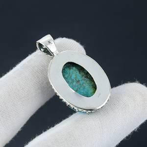 Colgante de Plata de Ley 925 con diseño vintage hecho a mano con piedras preciosas de turquesa, novedad, precio al por mayor para mujer - Product Image 4
