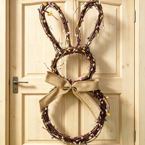 Ghirlanda Pasquale con Coniglietto, Rami e Bacche, Fiocco in Iuta, Decorazione Primaverile per Porta e Parete - Product Image 3