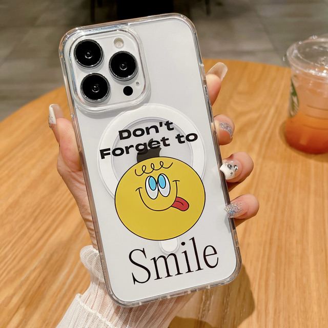 Suitable for iPhone 16 17 Pro Max Smiling Expression PU Magnetic Card Wallet Transparent TPU Card Bag Shockproof Phone Case
