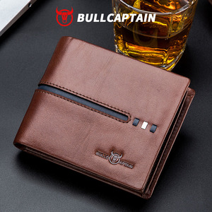 BULLCAPTAIN Men's Short <b>Wallet</b> Business Simple Fashion Soft Leather Youth Man <b>Wallet</b> RFID Genuine Cowhide Leather card <b>Holder</b> - Product Image 1