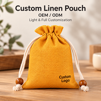 Sacs à cordon en lin personnalisés de haute qualité avec perles en bois, vente en gros, emballages cadeaux pour bijoux, pochettes de rangement, OEM ODM