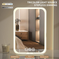 Miroir de maquillage LED pliable de table, carré, en verre, rechargeable par USB, finition argentée, écran tactile portable, marque personnalisée, vente en gros