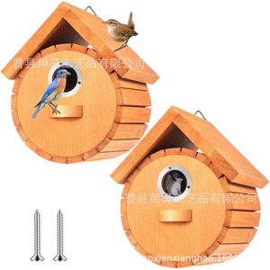 Casa para Pájaros de Madera con Protección Metálica Contra Depredadores, Nido Seguro para Aves, Comedero Colgante para Jardín Exterior, Forma Redonda, Tamaño Mediano - Product Image 4