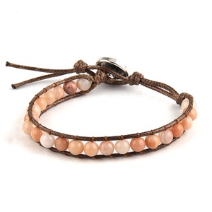 Pulsera Envolvente de <span class=keywords><strong>Cuero</strong></span> para <span class=keywords><strong>Mujer</strong></span> con Amazonita Personalizada y Turquesa Africana, Hecha a Mano con Ágata de la India y Piedras Preciosas Naturales de 6mm en 1 Fila - Product Image 3