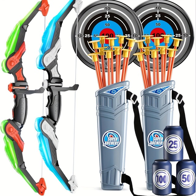 Cross-border Children's Sports Shooting Toy Boys' Light Bow and Arrow Set Outdoor Sports Toy Plastic Ages 8-13