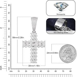 Collar con Cruz de Moissanita, Colgante de Cruz de Moissanita con Incrustaciones, Cadena de Plata de Ley 925, Color D, VVS1, Oro de 18k - Product Image 3