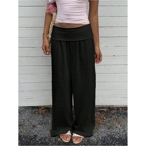 Pantalon large en lin pour femme FOXA, taille basse, décontracté, respirant, idéal pour les vacances - Product Image 4