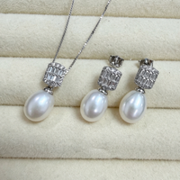 Ensemble de bijoux en perles d'eau douce de luxe de forme goutte 8-9 mm AAA, ensemble de boucles d'oreilles et collier en argent S925, cadeau de mariage pour femmes