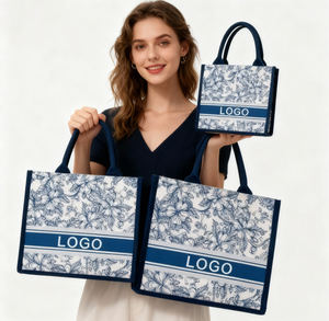 Wholesale Custom Printed <strong>Medium</strong> Eco-Friendly Burlap Jute Canvas Rope Handle Shopping Tote <strong>Bag</strong> Paired Daily Advertising - Product Image 4