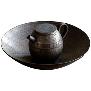 Handmade Stoneware Teapot Stand Round With Lid For Kung Fu <b>Tea</b> <b>Set</b> Water Storage Dry Brewing Tray - Product Image 5