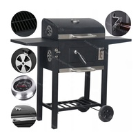 Barbecue à charbon de bois d'extérieur avec fumoir, thermomètre, tables latérales et roues pour jardin et terrasse