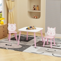 Ensemble table et chaises modernes 3 pièces pour enfants, bureau en bois pour tout-petits avec dossier en forme d'animal, table d'activités facile à assembler pour salle de jeux et chambre d'enfant