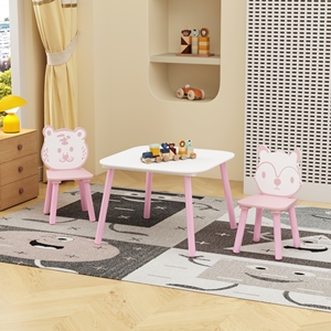 3-Piece Modern Kids <b>Table</b> & Chair Set Wooden Toddler Desk with Animal Backrest Easy Assembly <b>Activity</b> <b>Table</b> for Playroom Nursery - Product Image 2