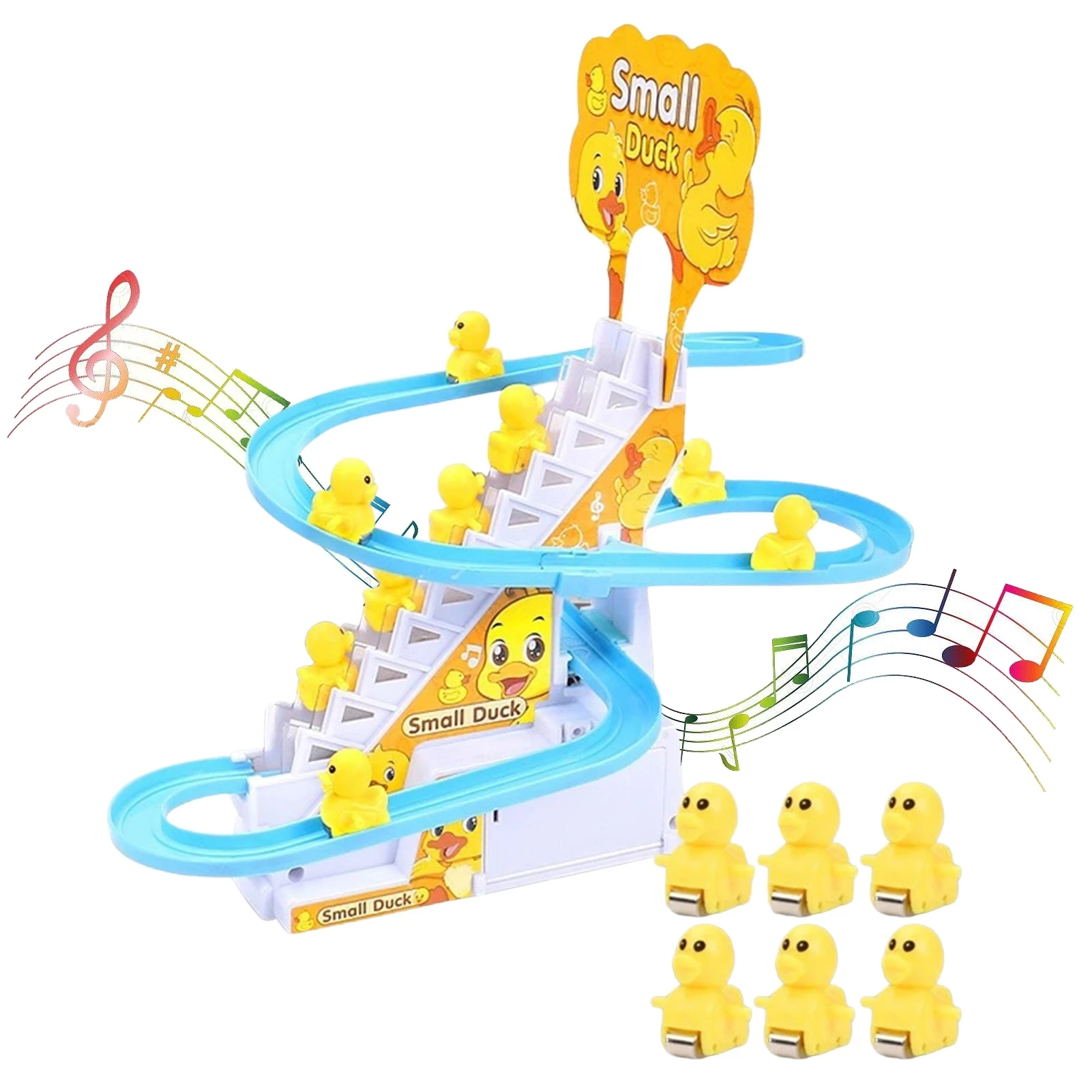 Duck Competition Set Stair Climbing Track Slot Toy With Led Flashing Light And Music C Kids Toys Car Track