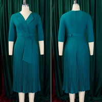 Femmes taille haute a-ligne robe plissée conception revers col demi manches nouvelle mode ceinturée bureau dame robe pour robe de carrière