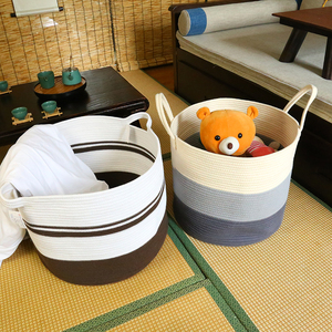 Wholesale handmade decorative cotton rope woven laundry baskets Collapsible capacity storage basket With Handles