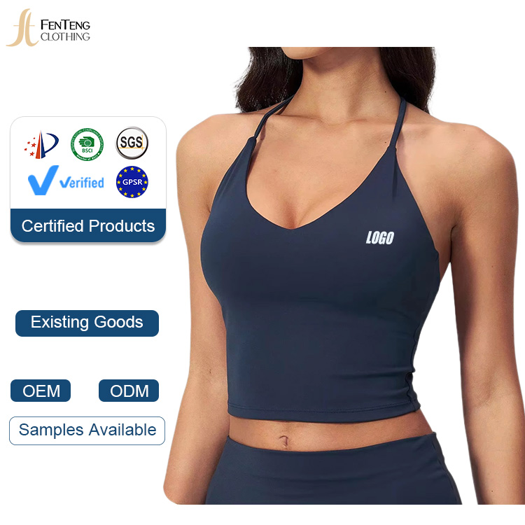 Under Lulu Women's Breathable V-Neck Slimming Yoga Tank Top Vest with Hanging Neck Belt and Chest Pad Spandex/Nylon Gym Camisole