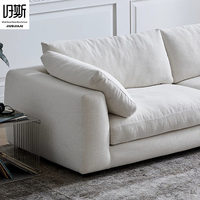 Canapé Chesterfield trois places haut de gamme JIUSI, design moderne, idéal pour appartement, salon, rangée droite, revêtement en bois et tissu