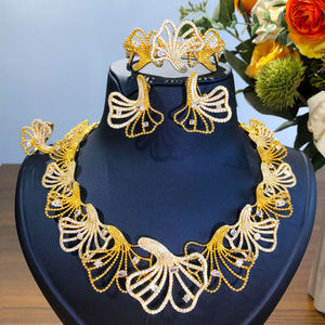 T088B Trendy 4PCS <span class=keywords><strong>Jingo</strong></span> Leaf Flower Conjuntos de joyería africana de lujo para mujeres Wedding Party Naija Dubai Vestido de novia Collar de novia - Product Image 1