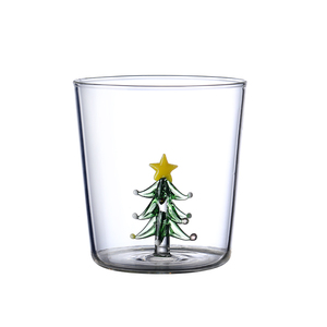 Tazza di vetro decorativa soffiata in vetro soffiato con simpatiche figurine di albero di natale all'interno della tazza di vetro di natale artigianale - Product Image 1
