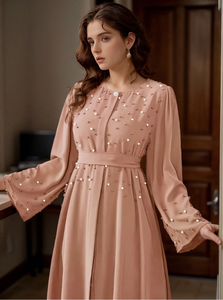 ชุดอาบายะห์อิสลามแบบเรียบหรูสำหรับผู้หญิง ทำด้วยมือจากผ้าถัก ผลิตจากโพลีเอสเตอร์ มีจำหน่ายในราคาขายส่ง - Product Image 2