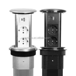 Encimera de cocina empotrada Toma de corriente de encimera Toma de corriente retráctil de elevación emergente con USB y cargador inalámbrico Negro y plateado