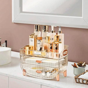 Organisateur de maquillage à 2 tiroirs, nouveau produit de luxe léger, grande capacité, couvercle transparent en PET, porte-brosse de salle de bain de bureau - Product Image 2