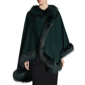 Ladies 100% Cashmere Shawl Trim With Fox Fur,Fur Shawl,Shawl Pashmina