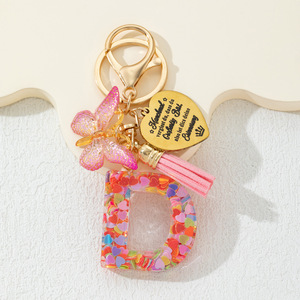 Llavero de resina con lentejuelas de letras del alfabeto, 26 letras, dijes de mariposa para bolso, colgante de corazón de acero inoxidable, accesorios para llaves, ¡superventas! - Product Image 3