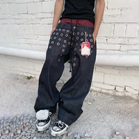 Jean droit personnalisé YSJY, style vintage délavé à l'acide, jean large à œillets, streetwear Y2K, pantalon en denim ample pour homme