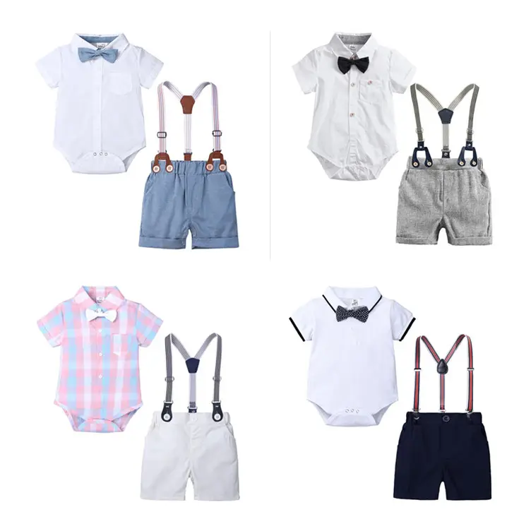 ZHG121 Newborn男の赤ちゃん用セット夏の幼児紳士ロンパース + ショートパンツ2本の服のための幼児