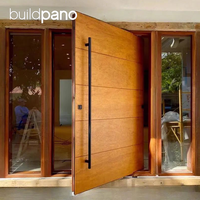 Puerta Pivotante de Madera Sólida Estilo Americano, Puerta de Entrada Principal de Diseño Personalizado con Ventanas Laterales de Vidrio