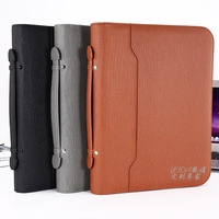 Carpeta Portafolio de Cuero PU de Alta Calidad, Tamaño A4, Unisex, con Logotipo Personalizado en Relieve, con Asa, para Documentos